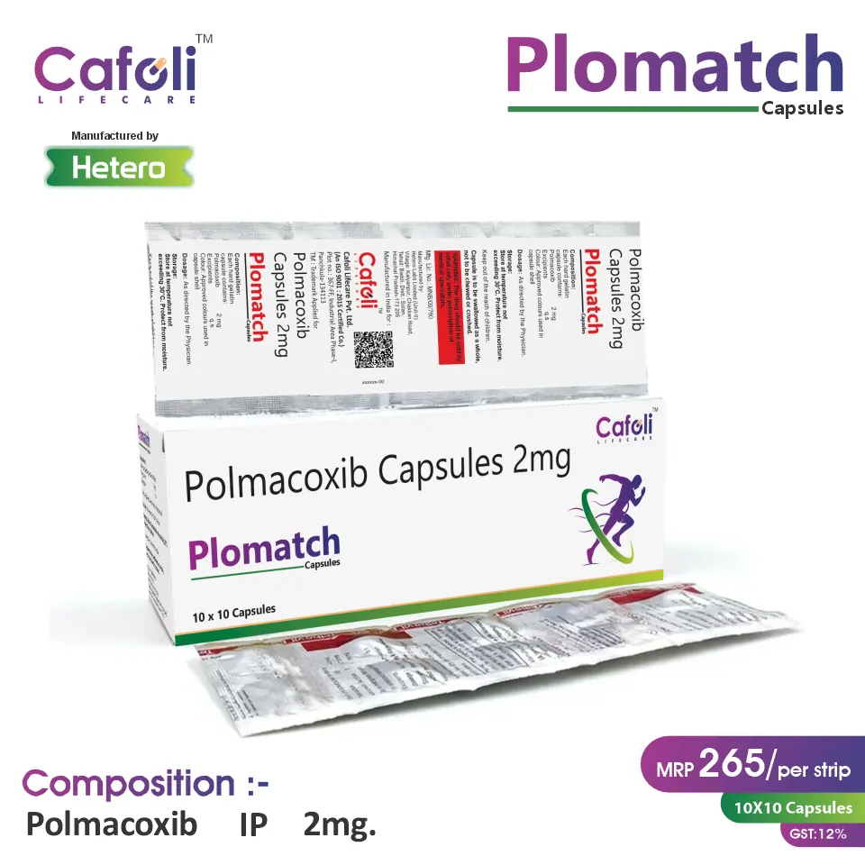Polmacoxib (2mg) Capsule at the best price in PCD Pharma Franchise for (NSAID), Pain Relief, and Inflammation Reduction.